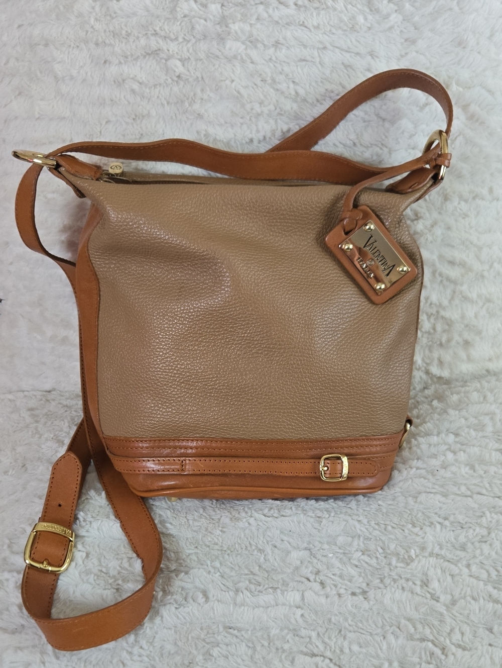 Valentino Beige & Tan Leather Shoulder Bag EUC
